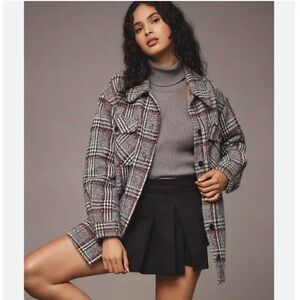 ANTHROPOLOGIE GREYLIN Plaid Fuzzy Knit Jacket Size Small Shacket